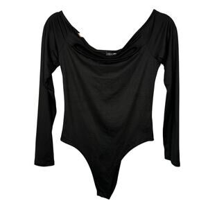 NWT Fashion Nova Black Off The Shoulder Cut Out Bodysuit Women's Medium